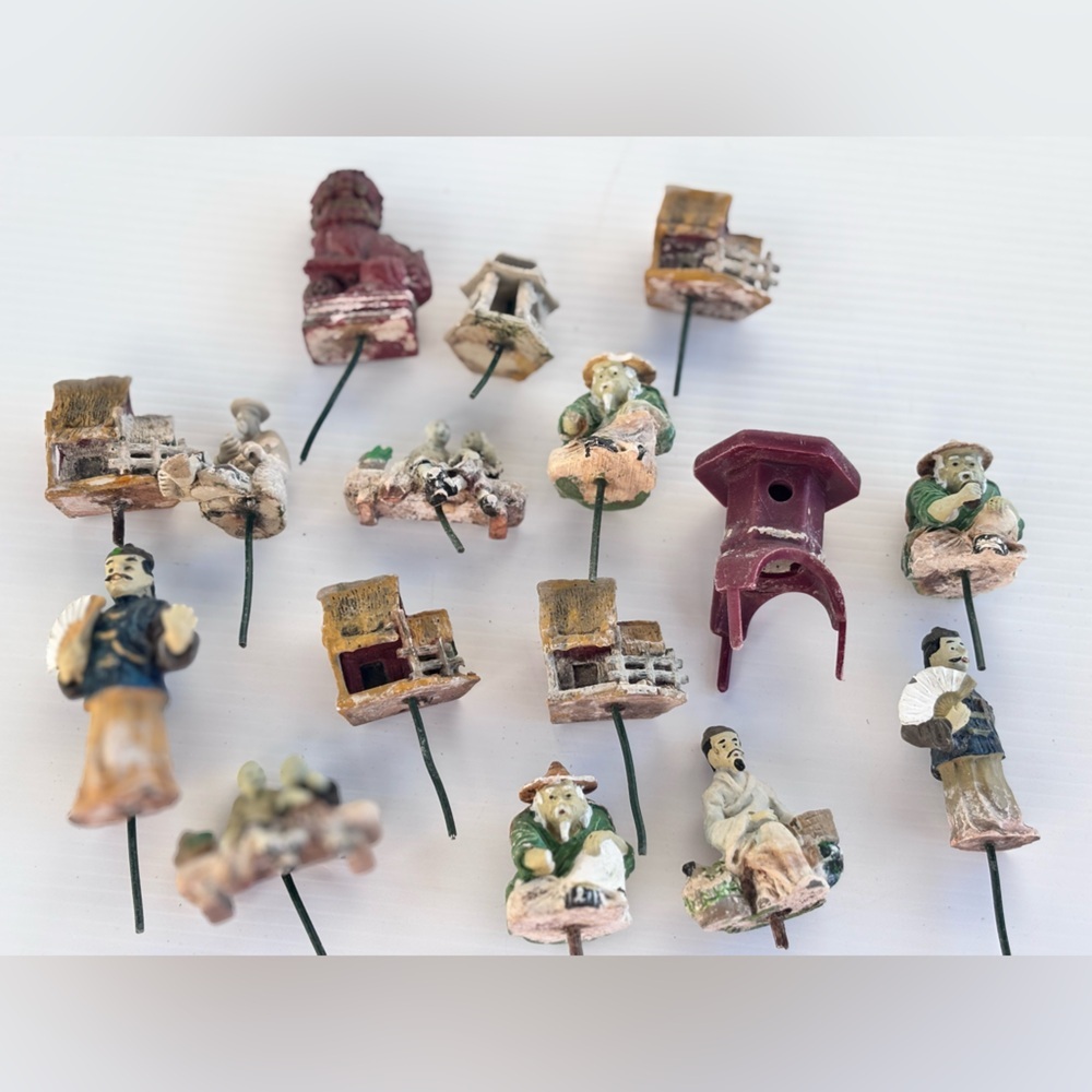 Vintage Mini Figurines Set of 16 Asian Village Diorama Decor